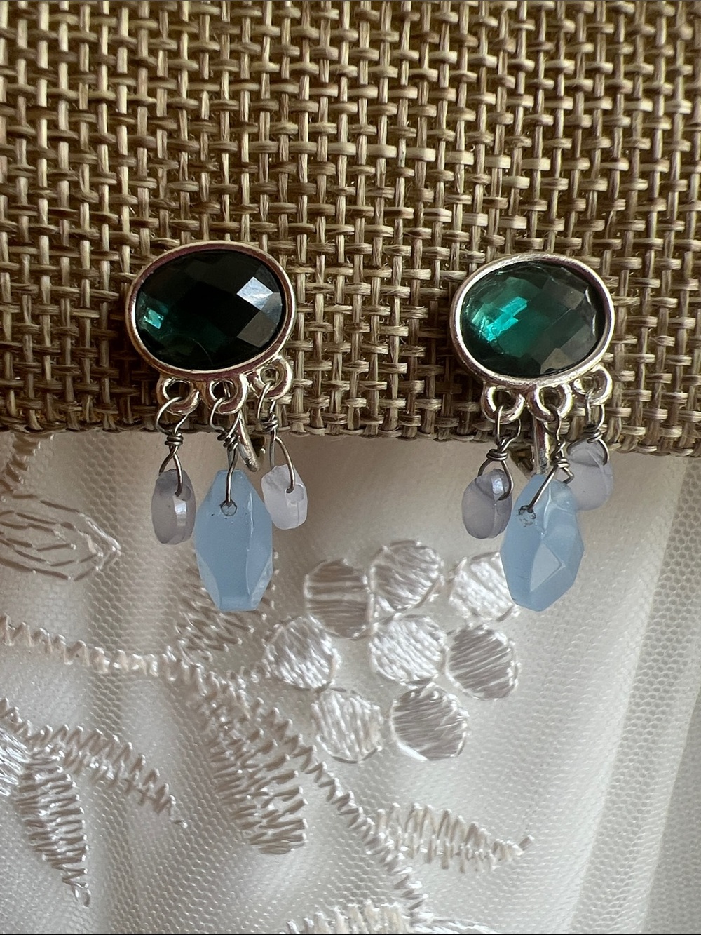 LC Lauren Conrad Emerald Green and Pale Blue Dangle clip-on Earrings